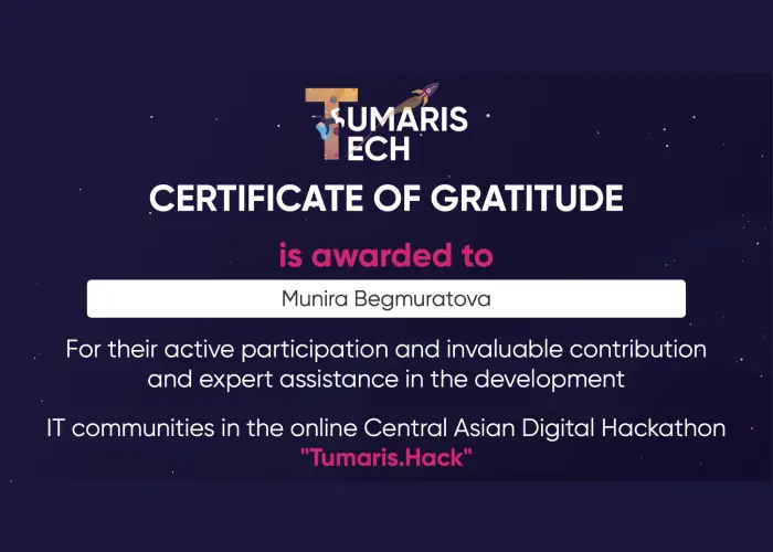 Mentoring girls in Central Asian Hackathon, Tumaris Hack